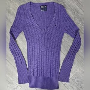 American Eagle Outfitters Women’s Purple Cable Knit V-Neck Sweater Size M - 100%